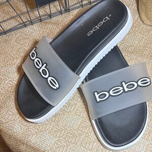 Bebe Women's Black and White Slide Sandals